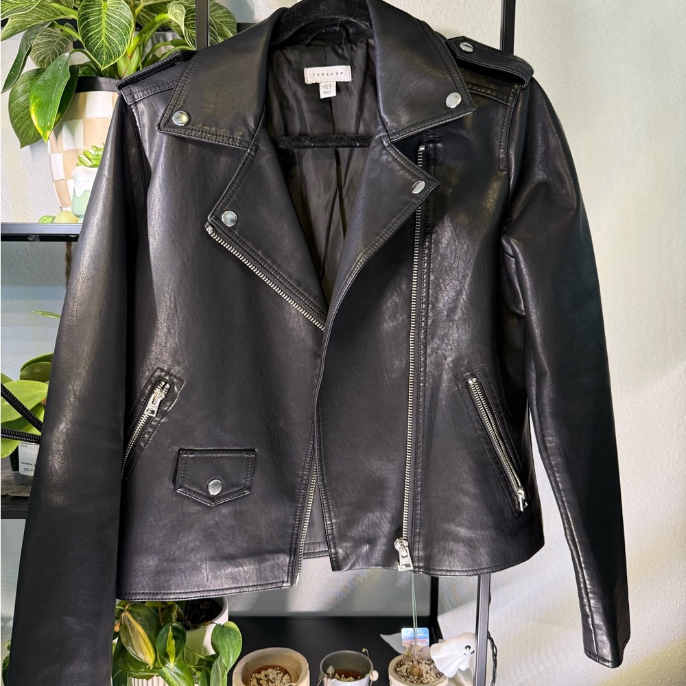 TOPSHOP Black Faux Leather Biker Jacket